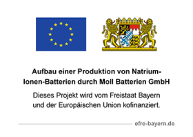Förderhinweis: Aufbau einer Produktion von Natrium-Ionen-Batterien durch Moll Batterien GmbH, kofinanziert vom Freistaat Bayern und der Europäischen Union.
